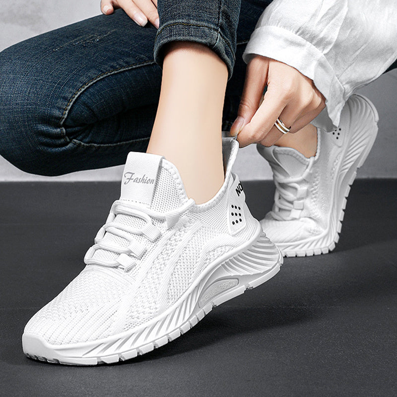 Fashion Casual Sports Shoes Women Lace Up Flat Shoes Lightweight Breathable Running Mesh Sneakers - Belvar