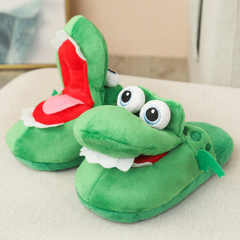 Cotton Slippers Mouth Will Move Plush Cute Funny Indoor Winter Couple Soft Bottom Plush Toys Indoor Slippers - Belvar