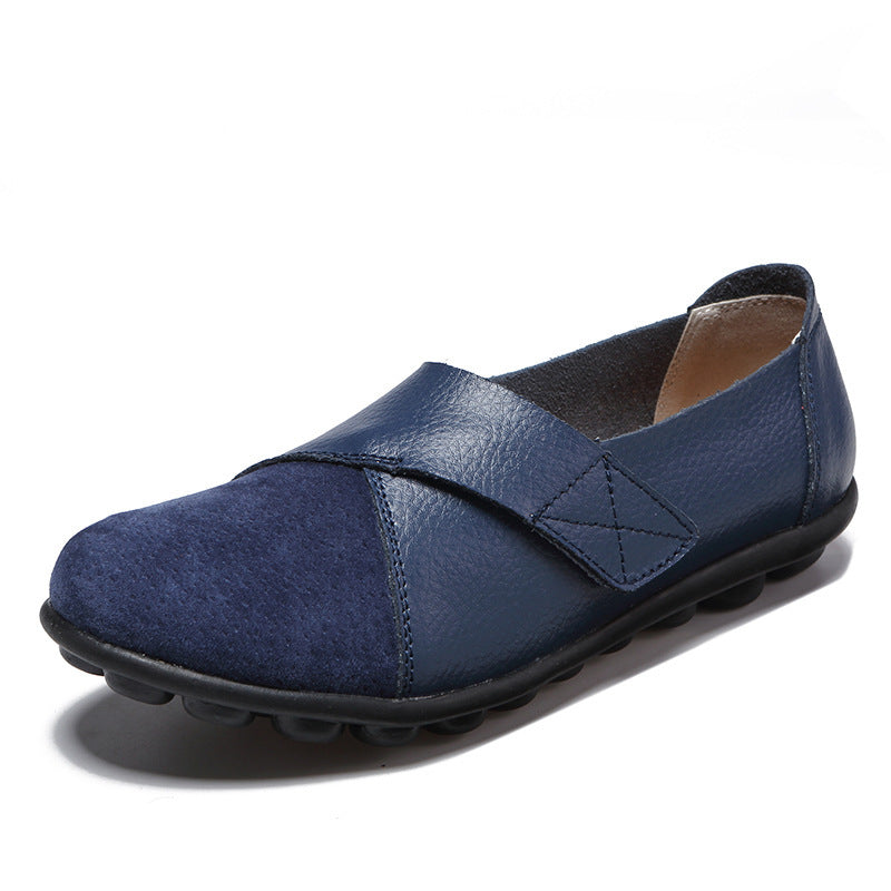 Single Shoes Suede Leather Stitching Peas Shoes Large Size Foreign Trade Cross-Border Mother Shoes Velcro