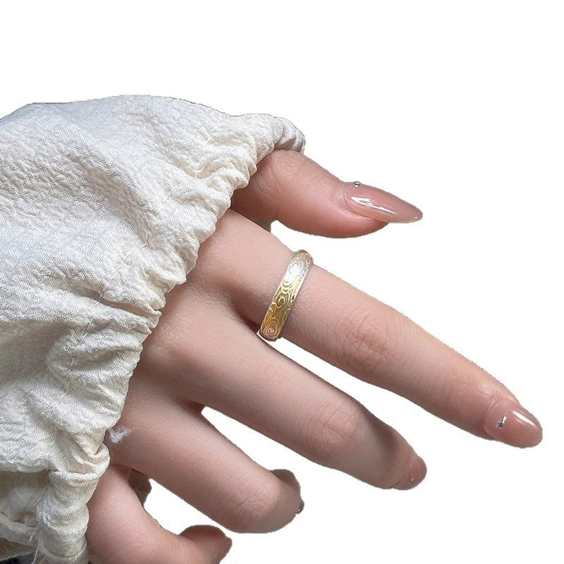 Xiangyun Pattern White Copper Silver Gold Ring