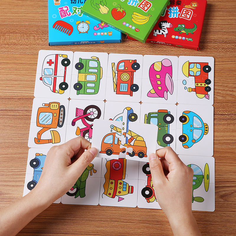 32Pcs Toddler Matching Card Early Montessori Education Puzzle Toys Cartoon Jigsaw Animal Color Shape Cognitive Training Gifts