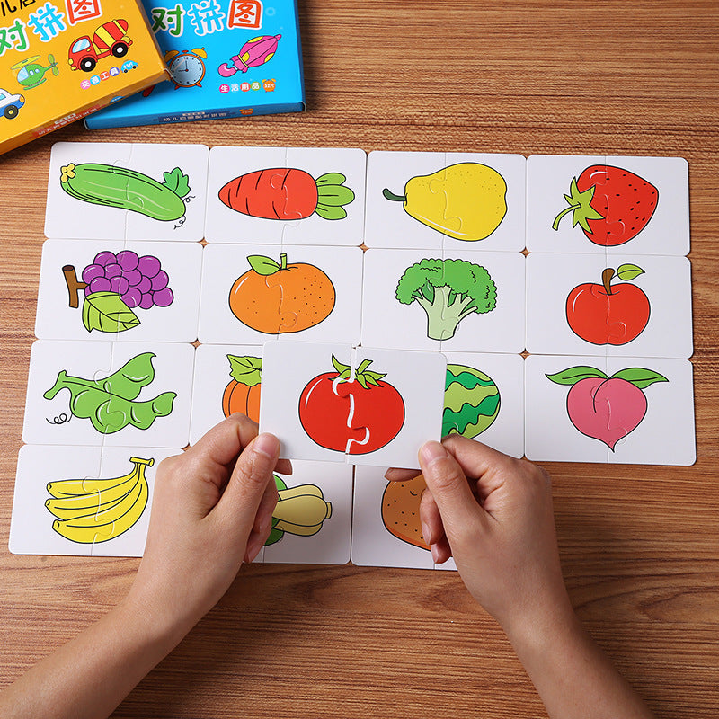 32Pcs Toddler Matching Card Early Montessori Education Puzzle Toys Cartoon Jigsaw Animal Color Shape Cognitive Training Gifts