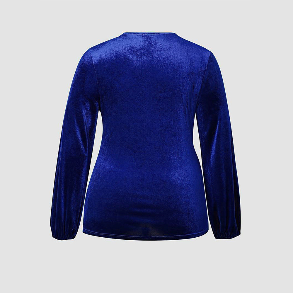Women's Fashion Solid Color Velvet Long-sleeved Top