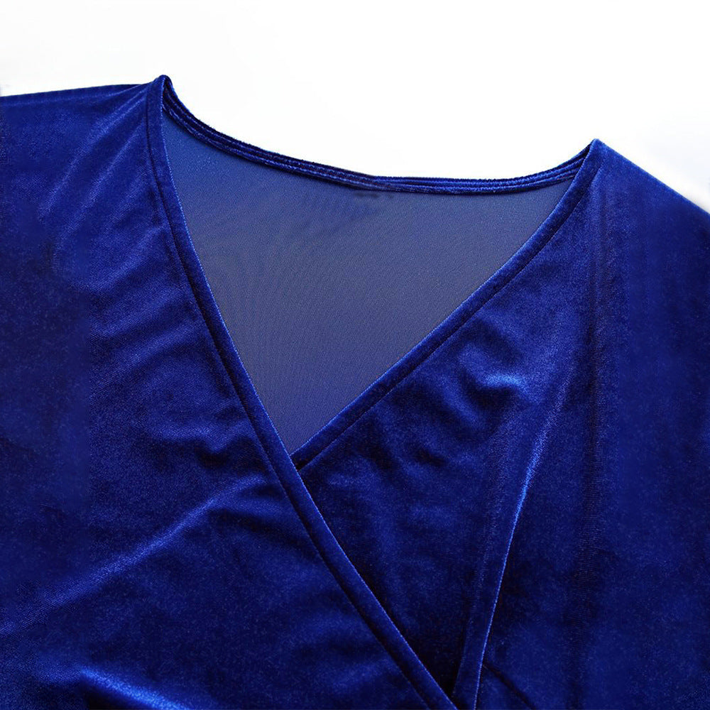 Women's Fashion Solid Color Velvet Long-sleeved Top