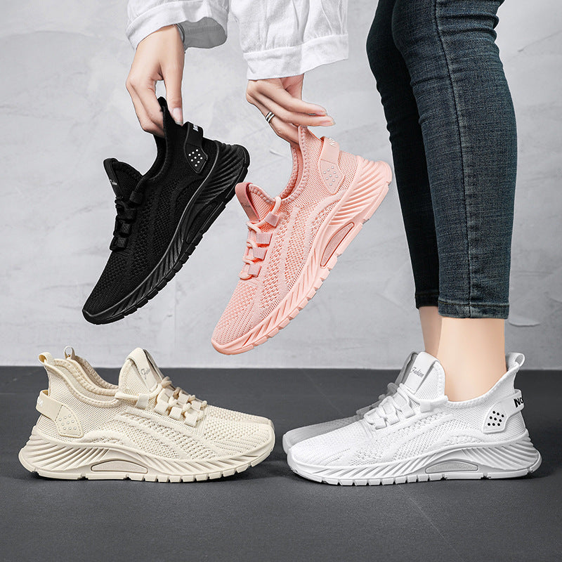 Fashion Casual Sports Shoes Women Lace Up Flat Shoes Lightweight Breathable Running Mesh Sneakers - Belvar