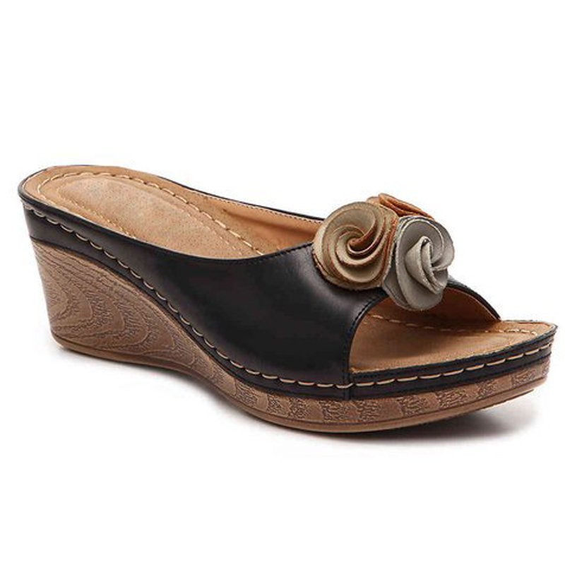 Fashion Flower Wedge Fish Mouth Sandals Women's Shoes - Belvar