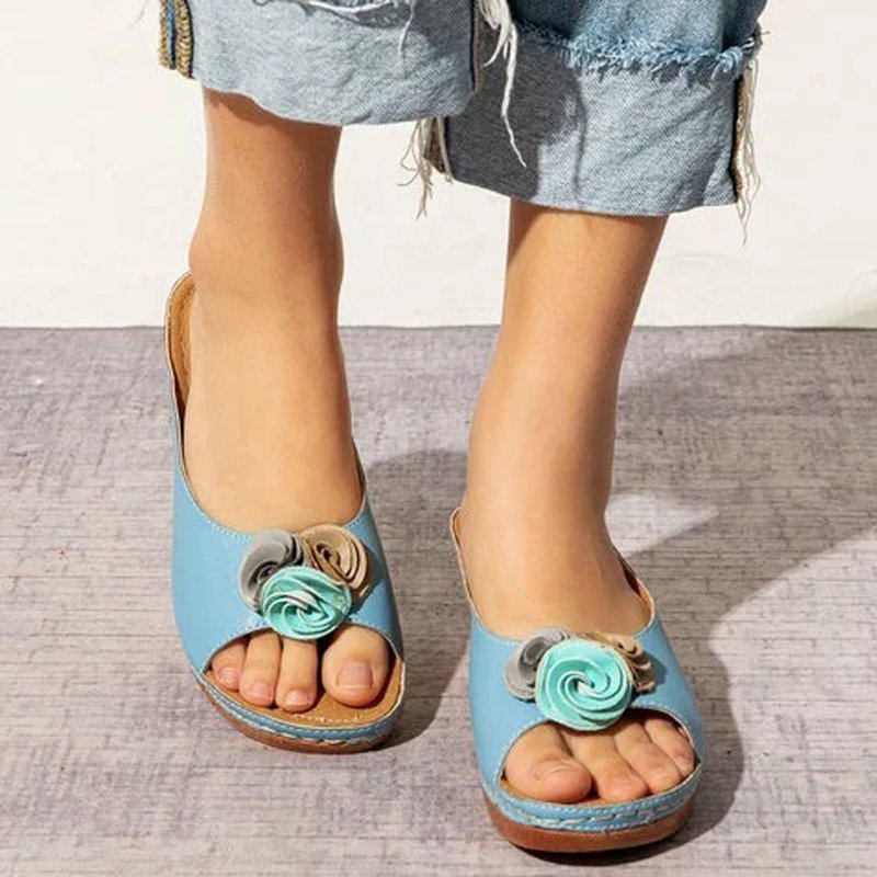 Fashion Flower Wedge Fish Mouth Sandals Women's Shoes - Belvar