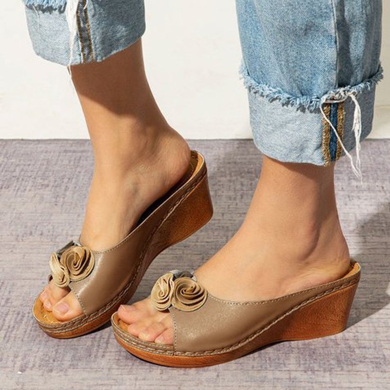 Fashion Flower Wedge Fish Mouth Sandals Women's Shoes - Belvar