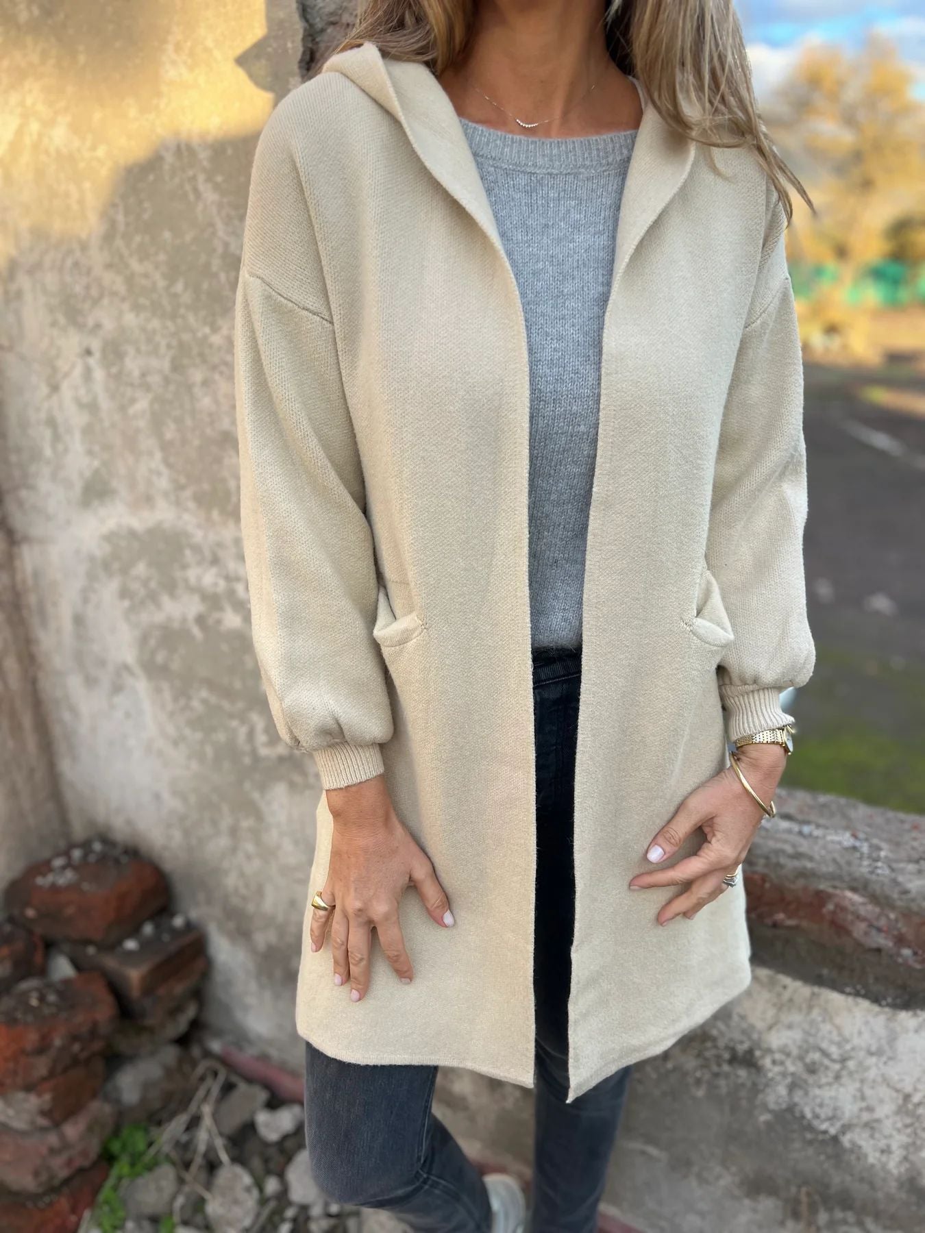 Women's Woolen Pocket Hooded Jacket