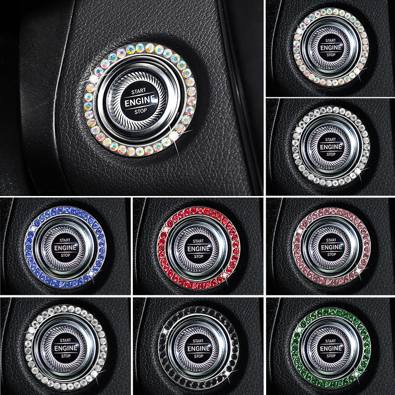 Zinc Alloy Ignition Button Cover with Sparkle Effect - "START STOP" Design, Plated, Easy Installation, Fits Most Vehicles, Ignition System Upgrade | Sparkling Button Cover | Glossy Finis