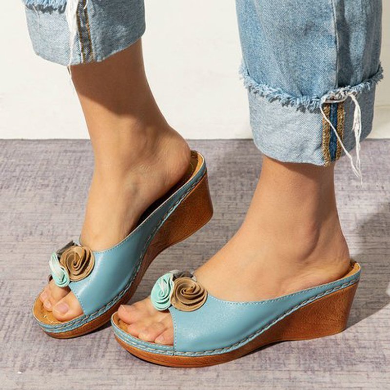 Fashion Flower Wedge Fish Mouth Sandals Women's Shoes - Belvar