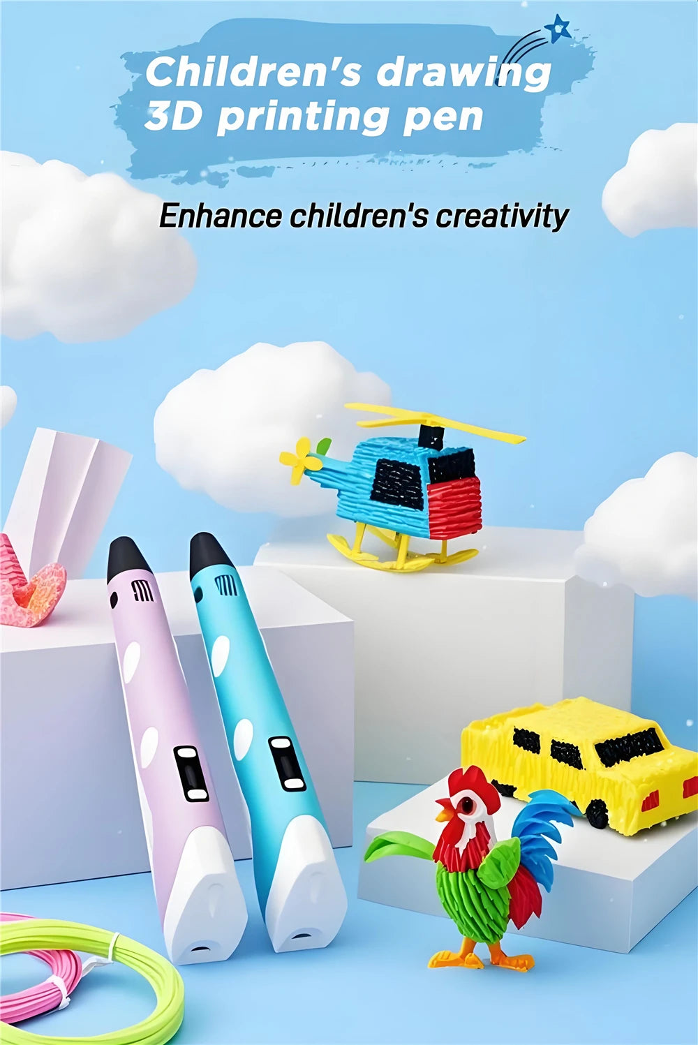 3D Pen Drawing Printing Pen With LCD Screen Compatible PLA Filament Toys Safe Paiting for Children DIY Christmas Birthday Gift