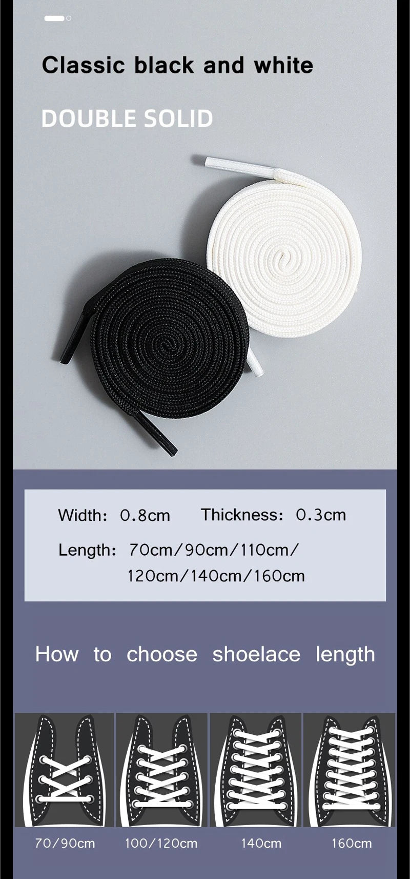 1 Pair Black White Shoe Laces Flat Double Woven Anti-slip Polyester Shoelaces Sports Casual White Shoes Classic Shoelace