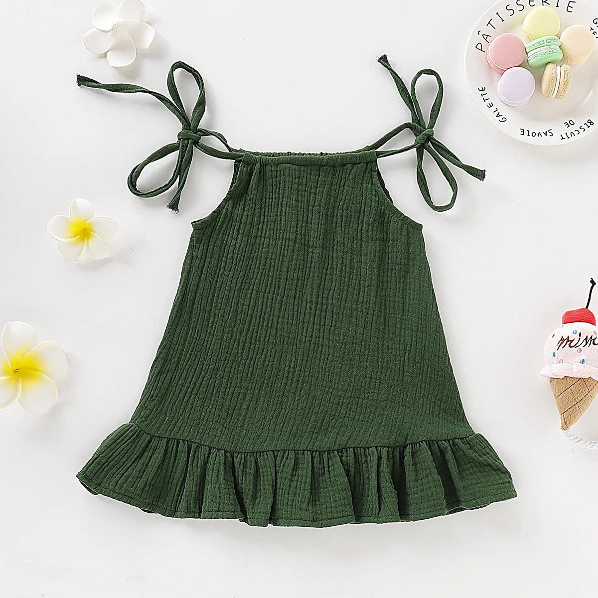 Summer Infant Baby Girl Dress Toddler Dress Muslin Cotton Sleeveless Ruffles Slip Dresses