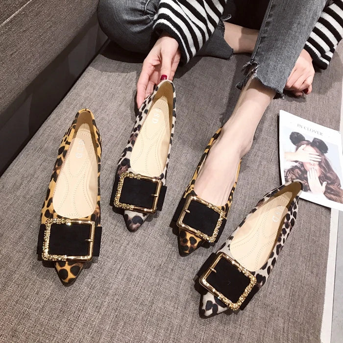 Lady Shoes Flat Heel Leopard Fashion Classic All Match Extra Big Size 44 45 46 Small Size 31 32 33 34 Pointed Toe Women Flats - Belvar