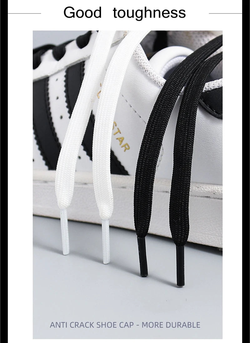 1 Pair Black White Shoe Laces Flat Double Woven Anti-slip Polyester Shoelaces Sports Casual White Shoes Classic Shoelace