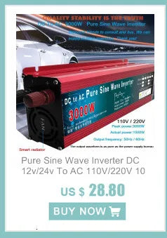 Pure Sine Wave Inverter 1000W 1600W 2000W DC 12V / 24V AC 110V 220V 50Hz 60Hz Power Inverter Home Car Converter Solar Energy