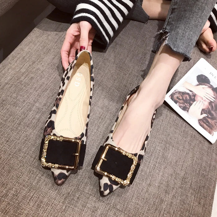 Lady Shoes Flat Heel Leopard Fashion Classic All Match Extra Big Size 44 45 46 Small Size 31 32 33 34 Pointed Toe Women Flats - Belvar