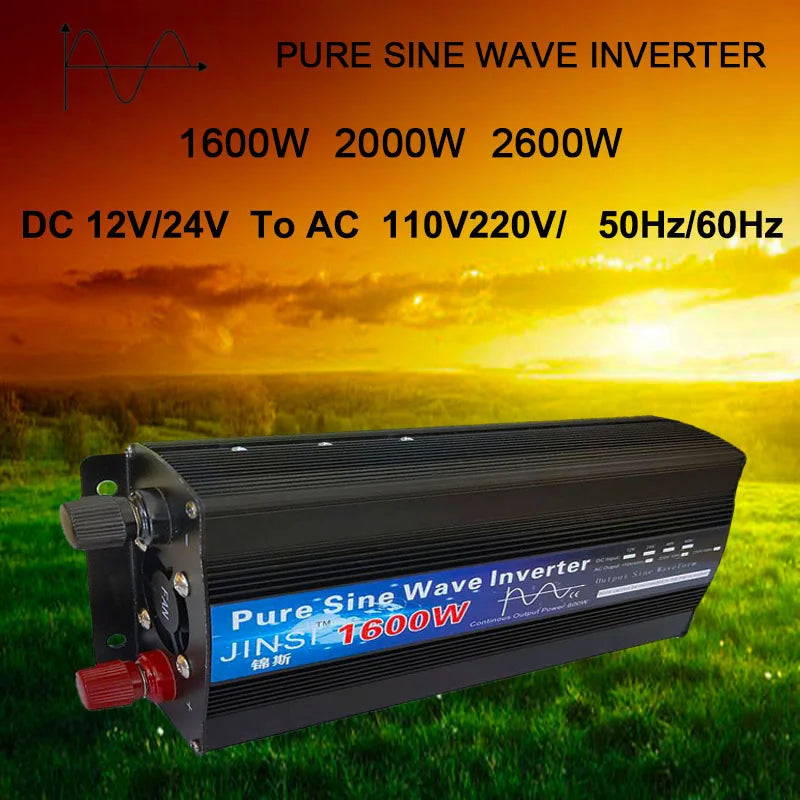 Pure Sine Wave Inverter 1000W 1600W 2000W DC 12V / 24V AC 110V 220V 50Hz 60Hz Power Inverter Home Car Converter Solar Energy