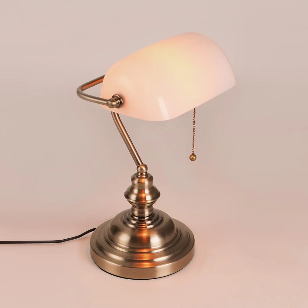 Vintage glass banker‘s lamp zipper switch desk lamp bedroom home stuy restaurant library office light night lamp