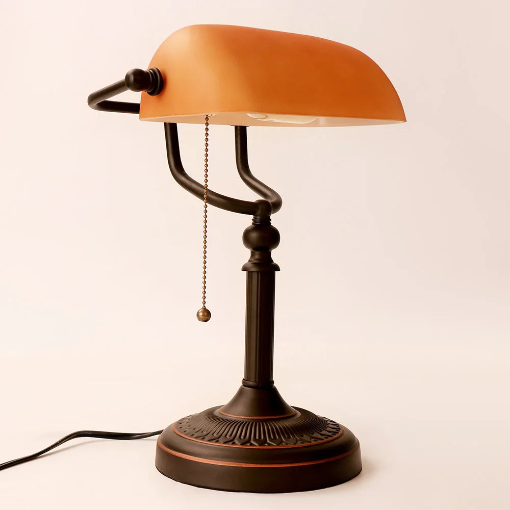 Vintage glass banker‘s lamp zipper switch desk lamp bedroom home stuy restaurant library office light night lamp