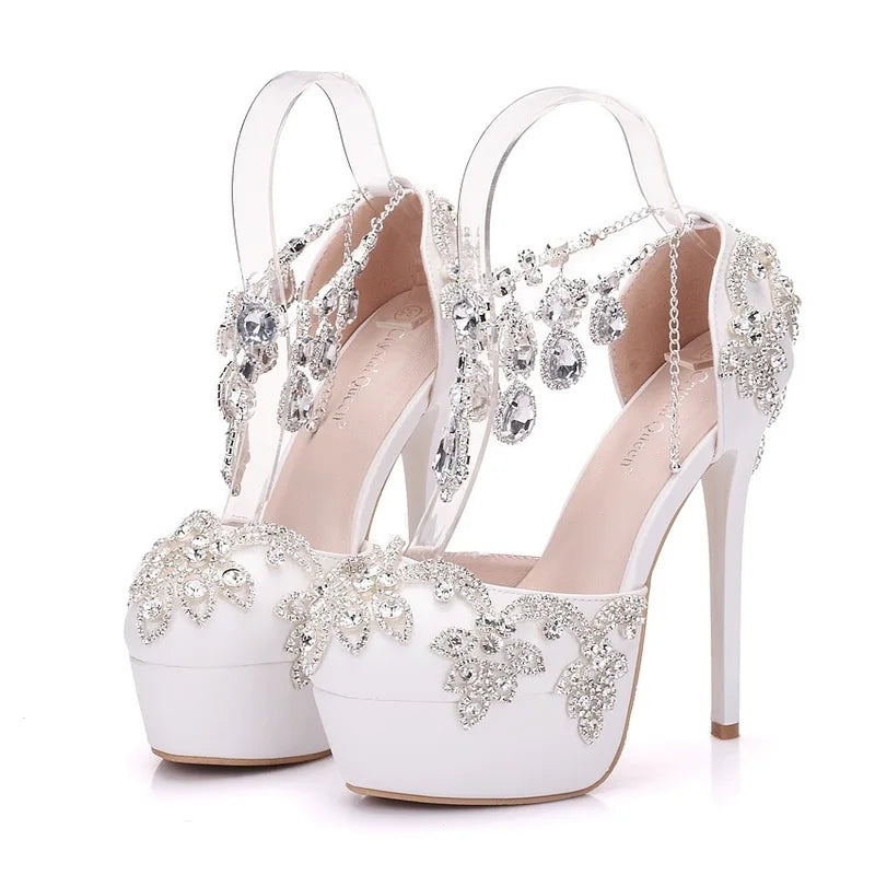 High Heels for Women ELEGANT Sweet Fashion British Style Slip-On 12CM Thin Heels Pointed Toe Office Career Women Shoes Gold 46 - Belvar
