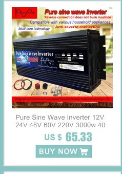 Pure Sine Wave Inverter 1000W 1600W 2000W DC 12V / 24V AC 110V 220V 50Hz 60Hz Power Inverter Home Car Converter Solar Energy