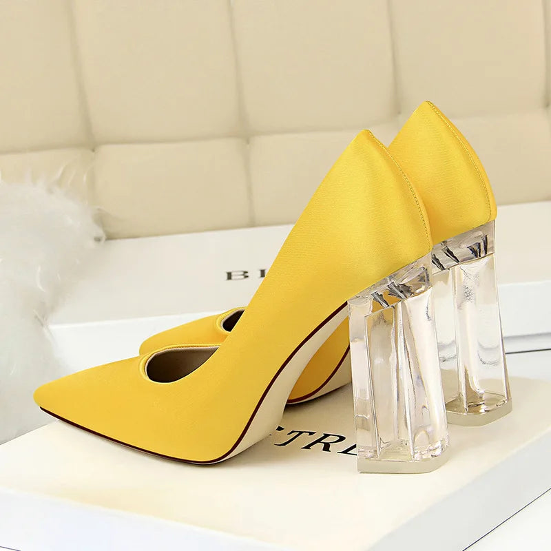 High Heels for Women ELEGANT Sweet Fashion British Style Slip-On 12CM Thin Heels Pointed Toe Office Career Women Shoes Gold 46 - Belvar