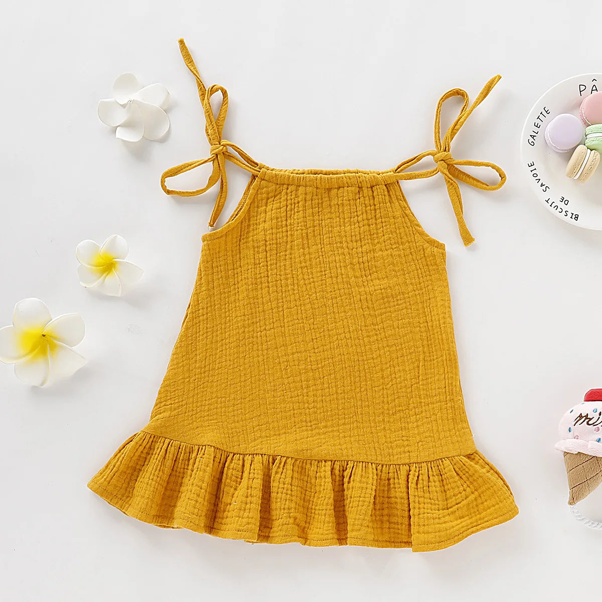 Summer Infant Baby Girl Dress Toddler Dress Muslin Cotton Sleeveless Ruffles Slip Dresses