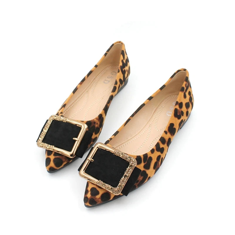 Lady Shoes Flat Heel Leopard Fashion Classic All Match Extra Big Size 44 45 46 Small Size 31 32 33 34 Pointed Toe Women Flats - Belvar