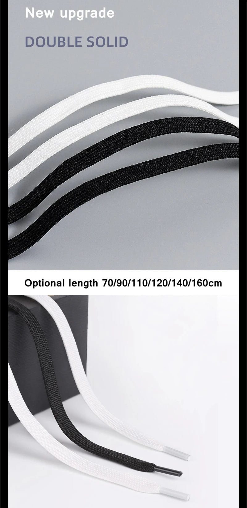 1 Pair Black White Shoe Laces Flat Double Woven Anti-slip Polyester Shoelaces Sports Casual White Shoes Classic Shoelace