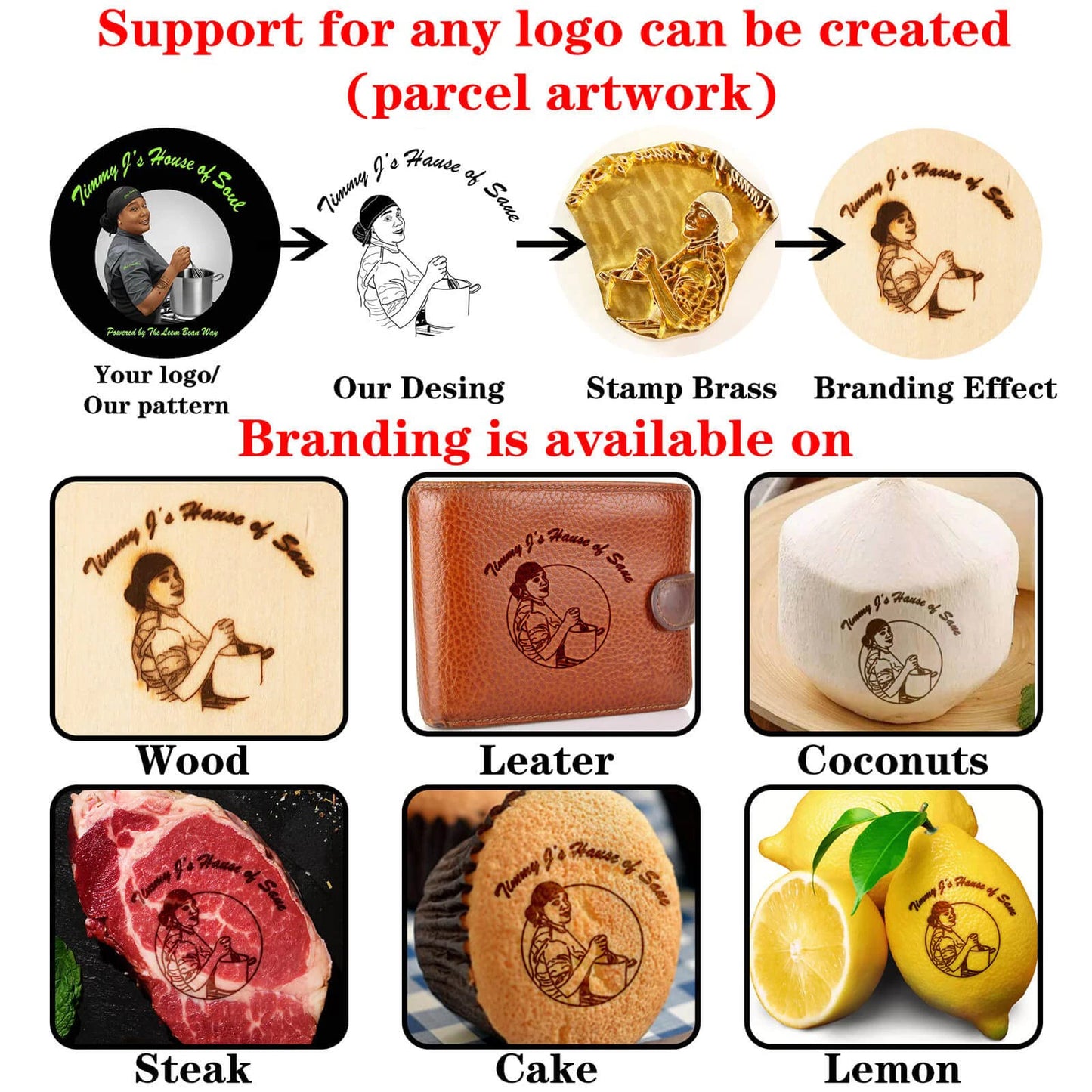 Wood Crafts Wedding Event DIY Personalize Kitchen Hotel Steak Food Coconut Burger Cake Customized Fire Branding Iron Stamp Tool