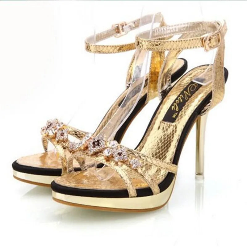 High Heels for Women ELEGANT Sweet Fashion British Style Slip-On 12CM Thin Heels Pointed Toe Office Career Women Shoes Gold 46 - Belvar