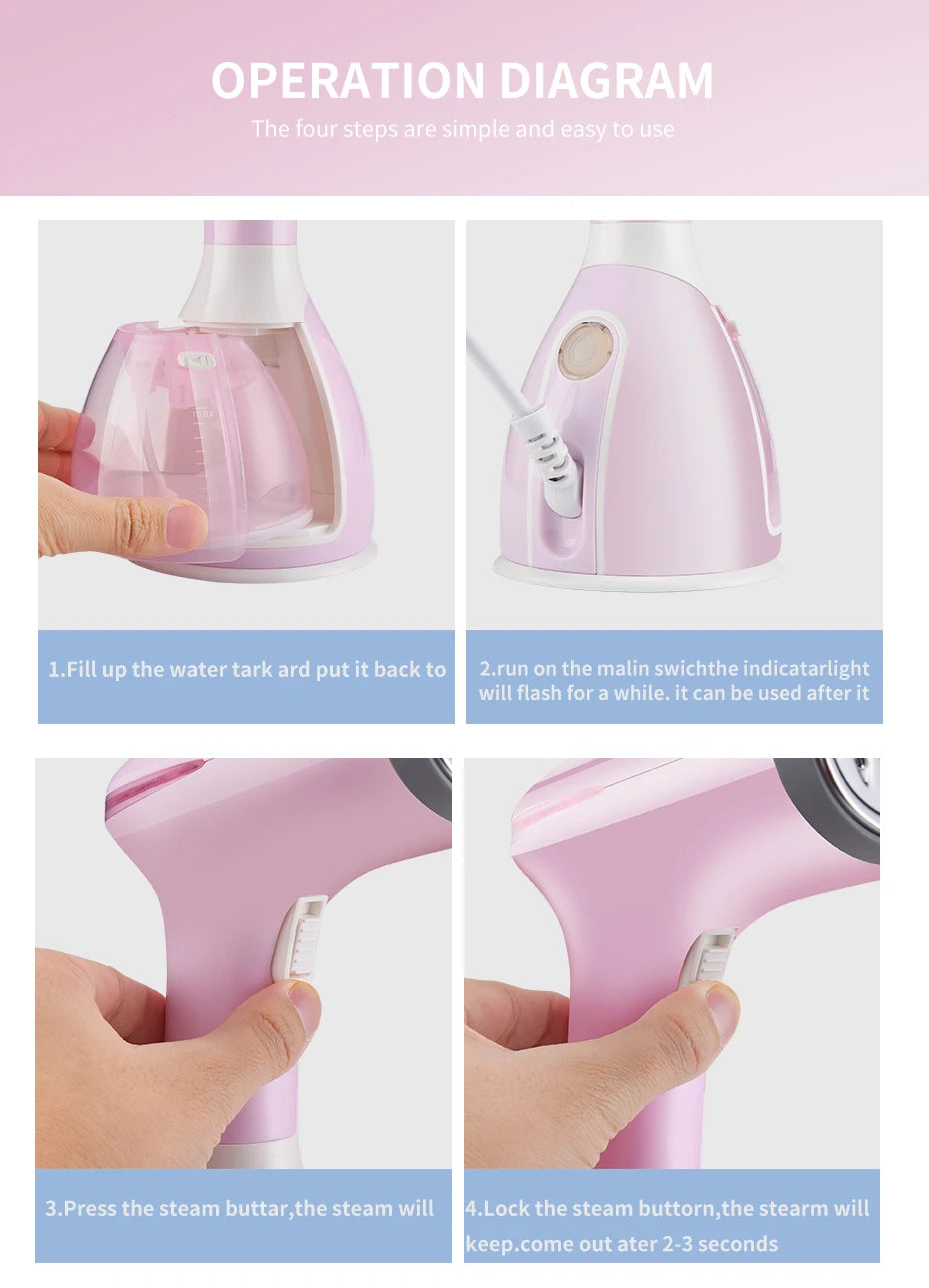 saengQ Handheld Garment Steamer 1500W Electric Household Fabric Steam Iron 280ml Portable Vertical Fast-Heat For Clothes Ironing