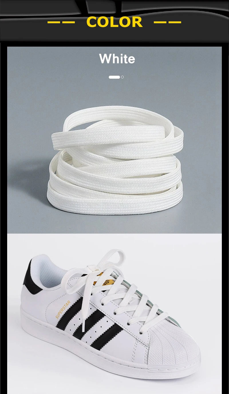 1 Pair Black White Shoe Laces Flat Double Woven Anti-slip Polyester Shoelaces Sports Casual White Shoes Classic Shoelace