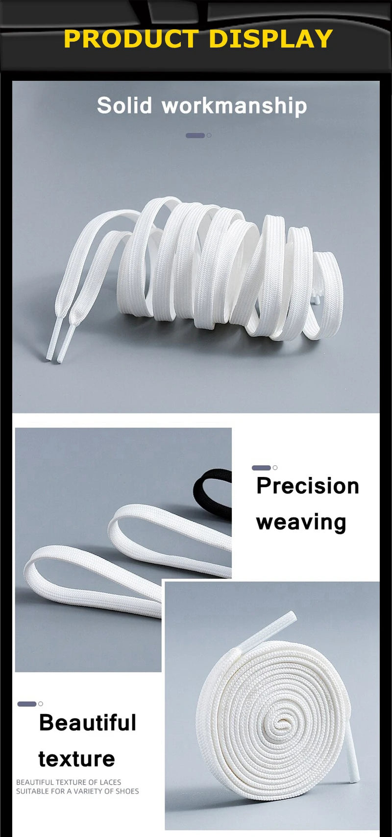 1 Pair Black White Shoe Laces Flat Double Woven Anti-slip Polyester Shoelaces Sports Casual White Shoes Classic Shoelace
