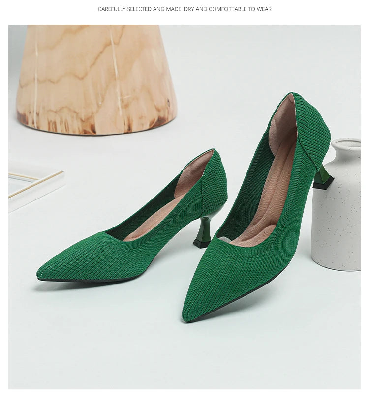 Women's High Heels Fashion Pattern Soft Knitted Comfortable Breathable Shoes 2025 New (6cm High) - Belvar
