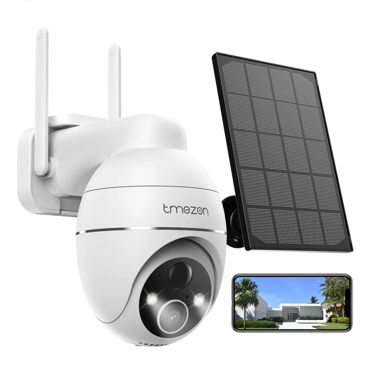 TMEZON Solar Surveillance Camera Outdoor Battery, 2K Wireless PTZ WLAN IP Camera Outdoor Solar Camera with Colour Night Vision