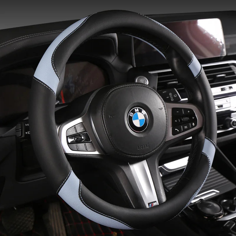 Car Steering Wheel Cover - Universal Car for Diverse Cars, Durable Leather Cover with Anti-Slip Lining, Fit for 14.5"-15" - Belvar