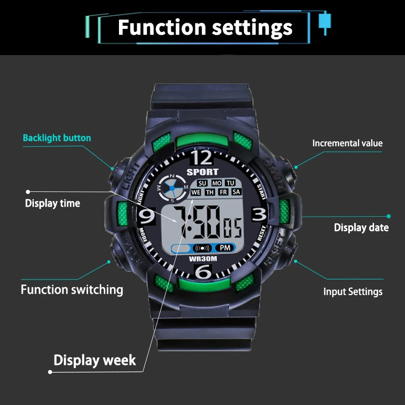 YIKAZE Men's Digital Electronic Watch Sports Glow 55mm Large Dial Student Outdoor Adventure Trend Multifunctional Watches Clock