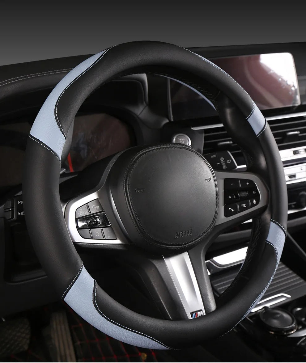 Car Steering Wheel Cover - Universal Car for Diverse Cars, Durable Leather Cover with Anti-Slip Lining, Fit for 14.5"-15" - Belvar