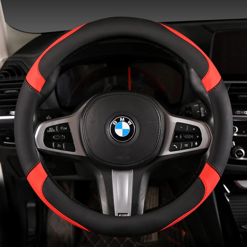 Car Steering Wheel Cover - Universal Car for Diverse Cars, Durable Leather Cover with Anti-Slip Lining, Fit for 14.5"-15" - Belvar