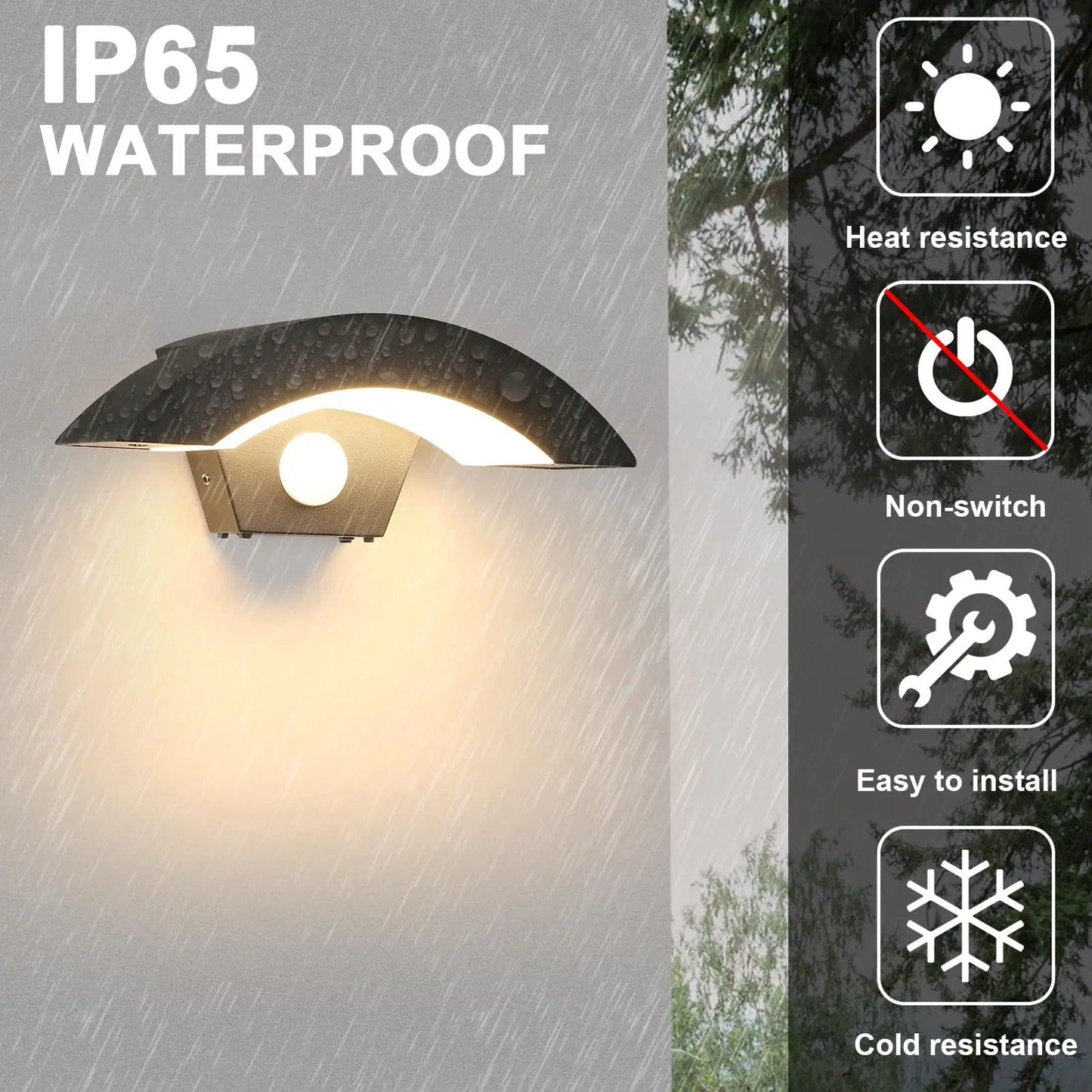 2 Pack Outdoor Wall Light, 12W Modern Exterior Wall Lighting with Motion Sensor, IP65 Waterproof Black Wall Lamp for Entryway