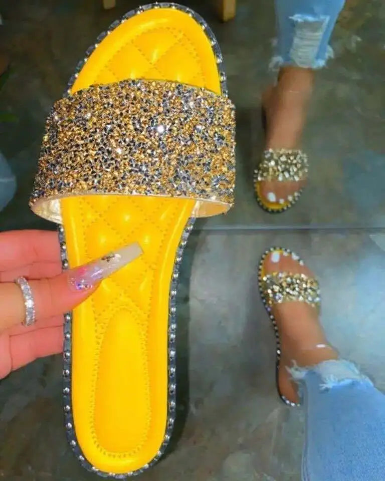 Lady Spogy Sole Tender Feet Shoes Cheap Pricing No Heel Bling Crystal Italian Blue Orange Slippers Yellow Slides For Women 43-35 - Belvar