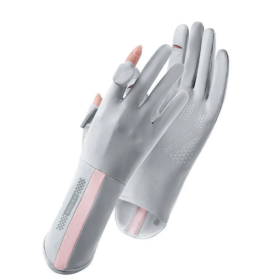Summer sun protection gloves, anti slip, breathable, UV resistant, touch screen, cool feeling, cycling, outdoor sports, ice silk