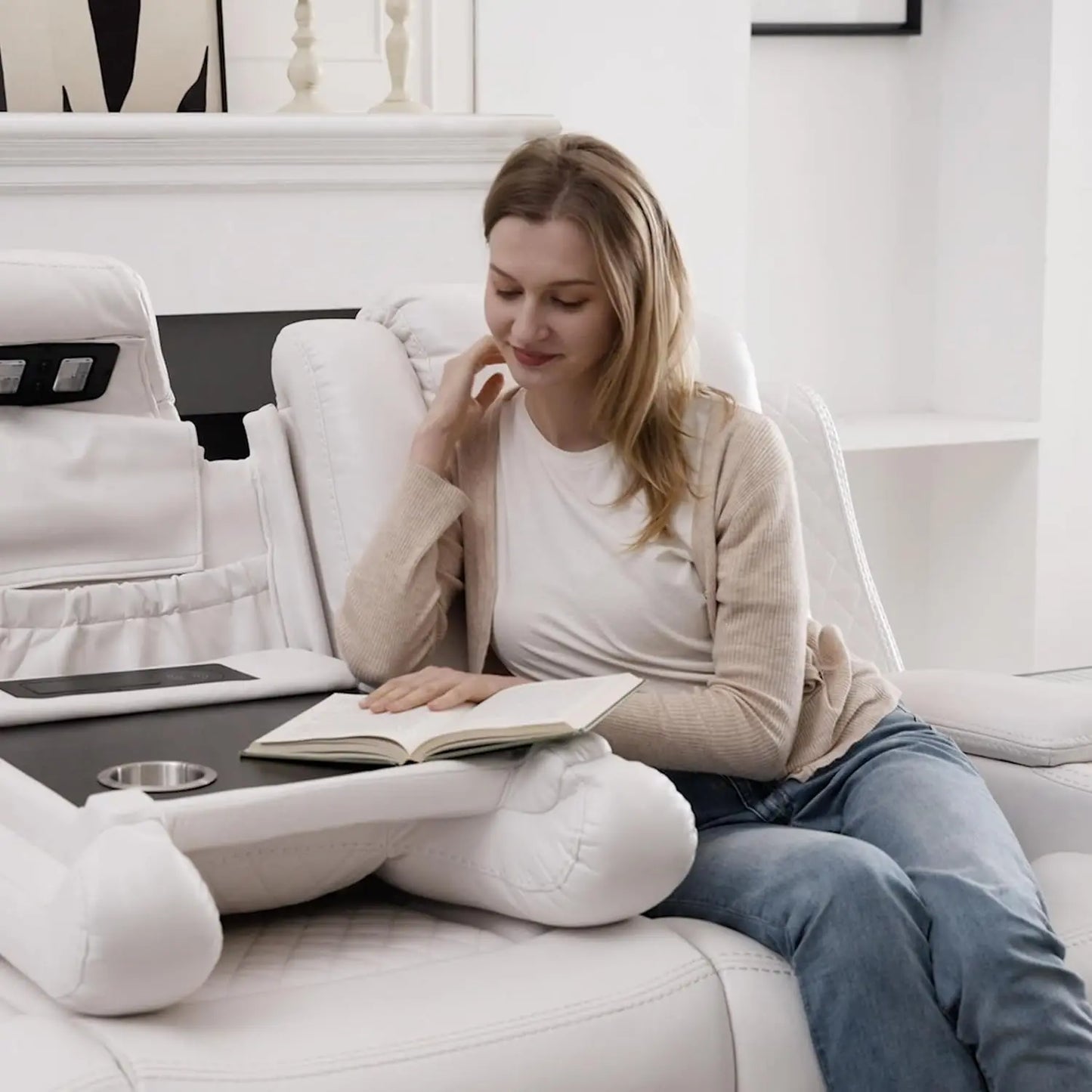 3 Seats Power Reclining Sofa with Wireless Charger,LED Floor Lights,Reading Light, Drop-down Table, USB/Type-C Port (Model:M070)