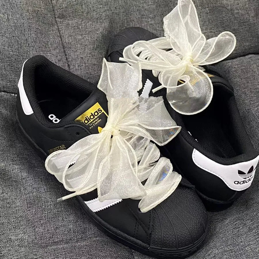 4cm Wide Festoon Fishtail Organza Shoelaces Wave Chiffen Yarn Bow Laces Beauty White Casual Sneaker DE Training Shoes Laces