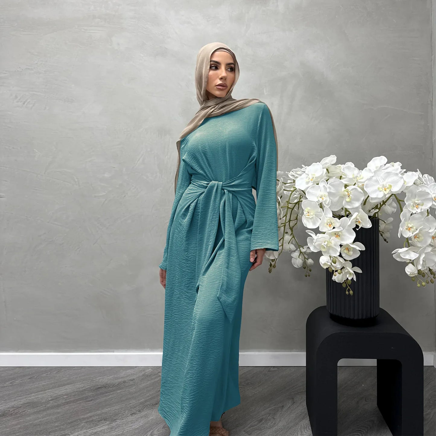 Uni Elegant Ramadan Muslim Modest Dress For Women Eid Arabic Turkey Kaftan Dresses femme Plain Abaya Dubai Islamic Clothing