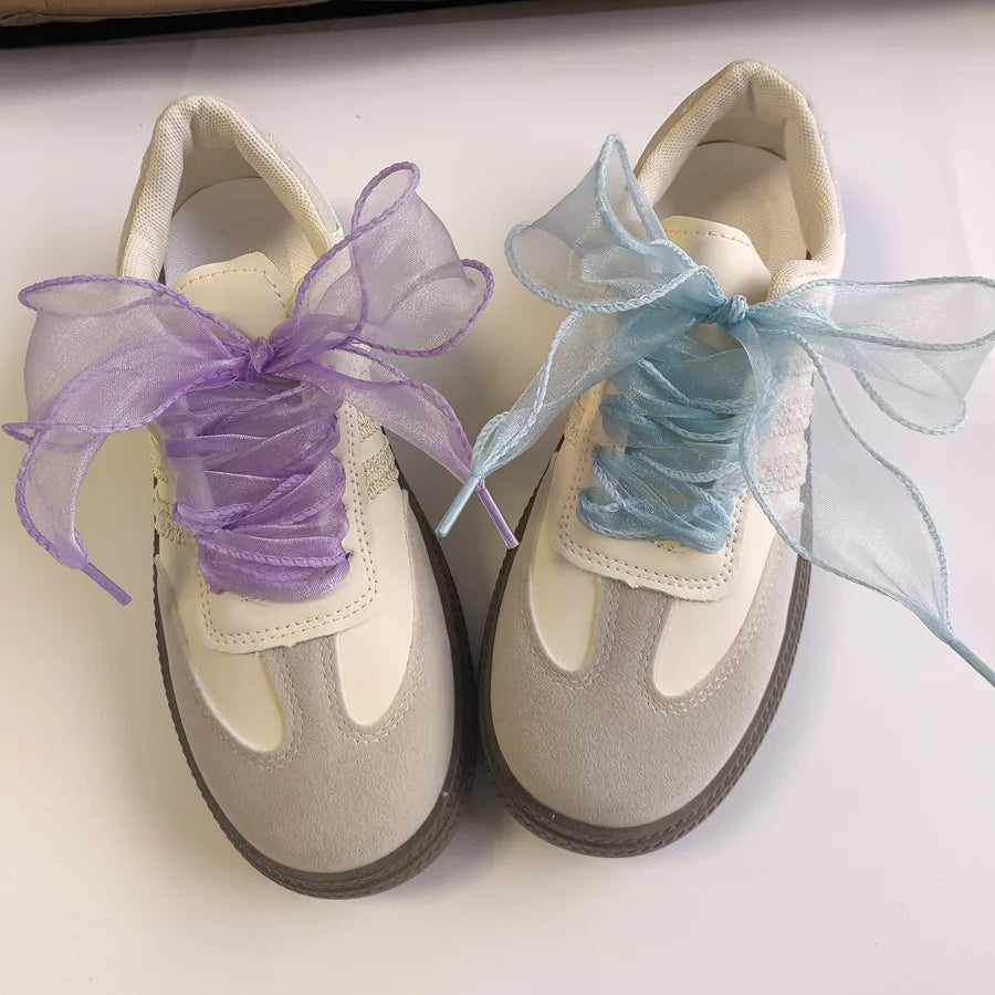 4cm Wide Festoon Fishtail Organza Shoelaces Wave Chiffen Yarn Bow Laces Beauty White Casual Sneaker DE Training Shoes Laces