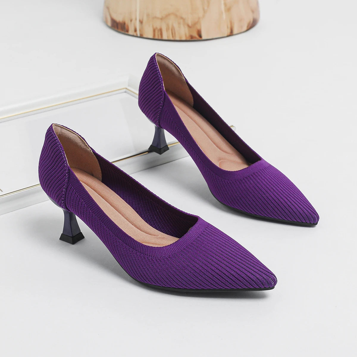 Women's High Heels Fashion Pattern Soft Knitted Comfortable Breathable Shoes 2025 New (6cm High) - Belvar